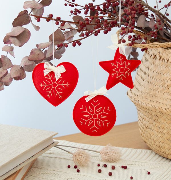 Χριστουγεννιάτικα Στολίδια - Κόκκινες Χιονονιφάδες (Σετ των 3)