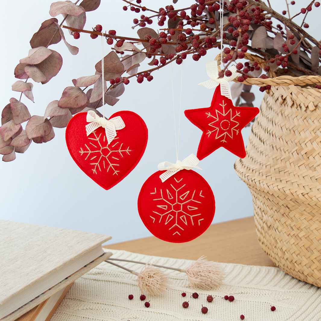 Χριστουγεννιάτικα Στολίδια - Κόκκινες Χιονονιφάδες (Σετ των 3)